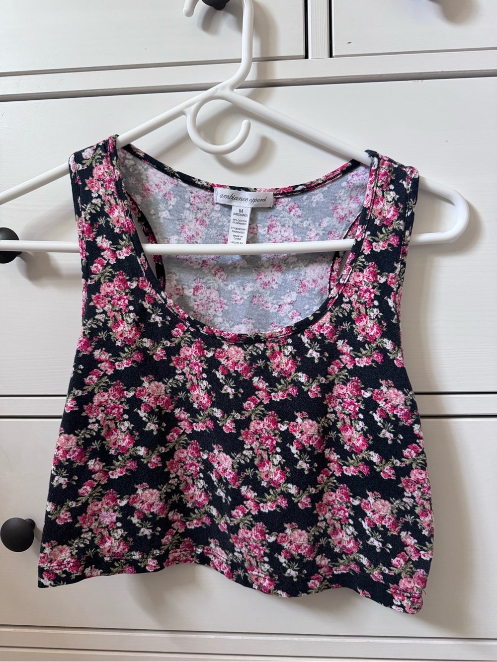 Ambiance Black Pink Floral Tank Crop Top